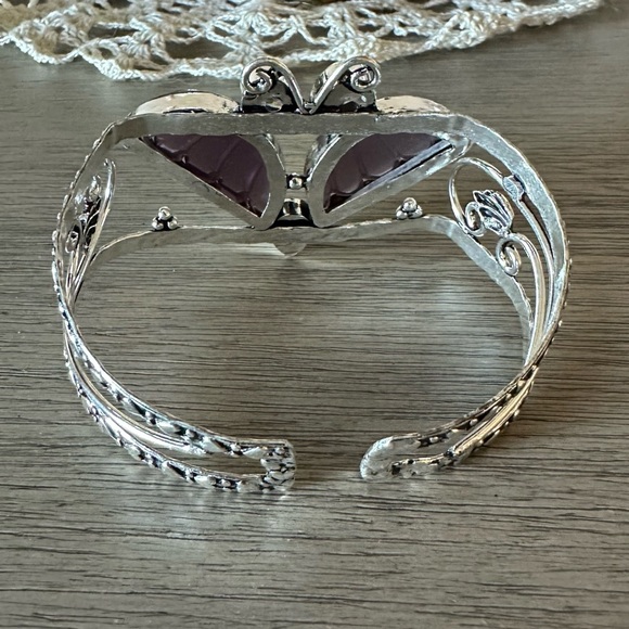 ๐ 0876 Amethyst Handmade Adjustable Bangle Statement Bracelet Silver Cuff - Picture 6 of 10